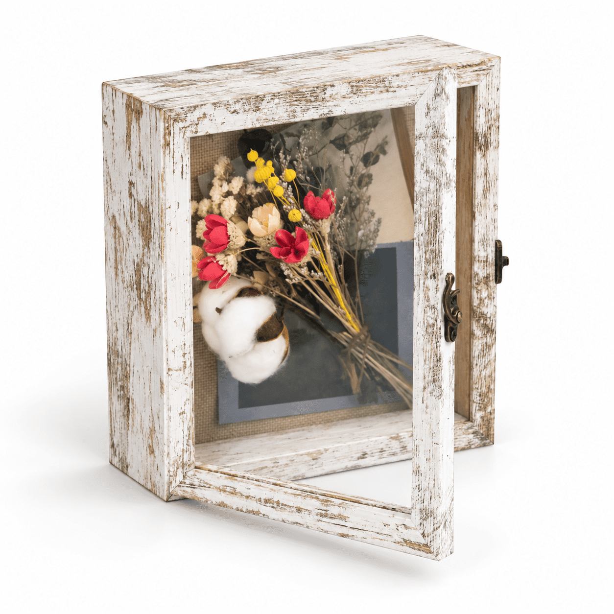 Rustic White 8x8 Wood Shadow Box Frame Display Case with Linen and ...