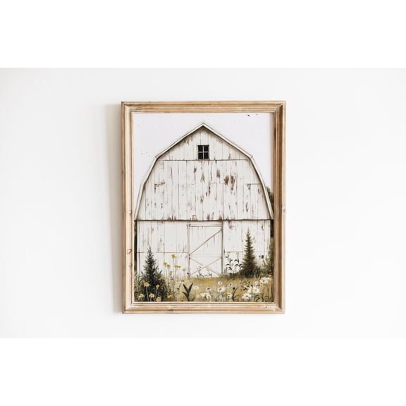 Rustic White Barn Farmhouse Country Wall Art Poster, Unframed Paper Poster 8x10in