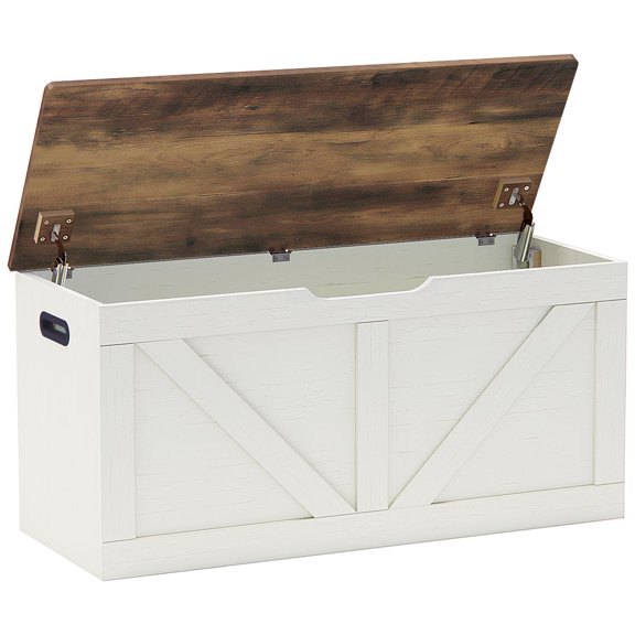 Rustic White & Brown Flip Top Storage Chest With Safety Hinges