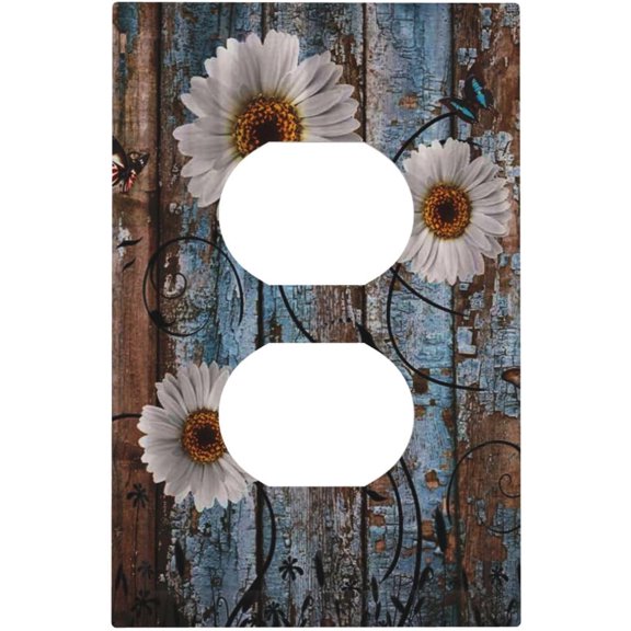 Rustic White Brown Wood Plank Light Switch Cover, 1 Gang Jumbo Rocker/GFCI Wall Plate for Home Decor