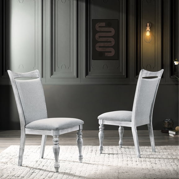 Rustic White Color Scheme / Two Dining Chairs with Solid Rubberwood and Curved Back