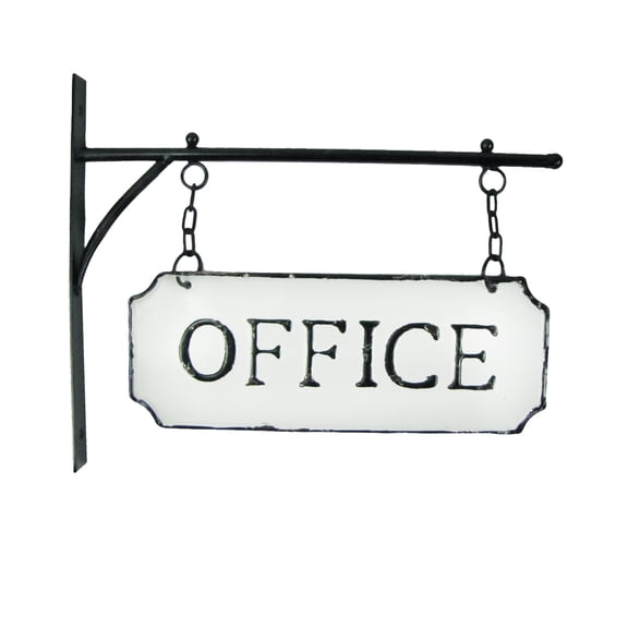 Rustic White Enamel Dual Hanging Office Flange Sign Embossed Business Shop Wall Decor