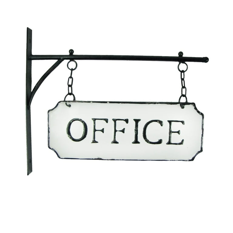 Rustic White Enamel Dual Hanging Office Flange Sign Vintage Embossed Wall Decor Rustic White Enamel Dual Hanging Office Flange Sign Vintage Embossed Wall Decor
