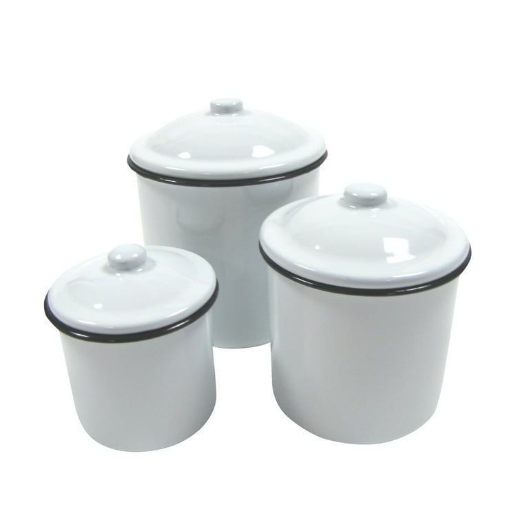 Rustic White Enamel Kitchen Canister Set Vintage Countertop Food Storage Decor Rustic White Enamel Kitchen Canister Set Vintage Countertop Food Storage Decor