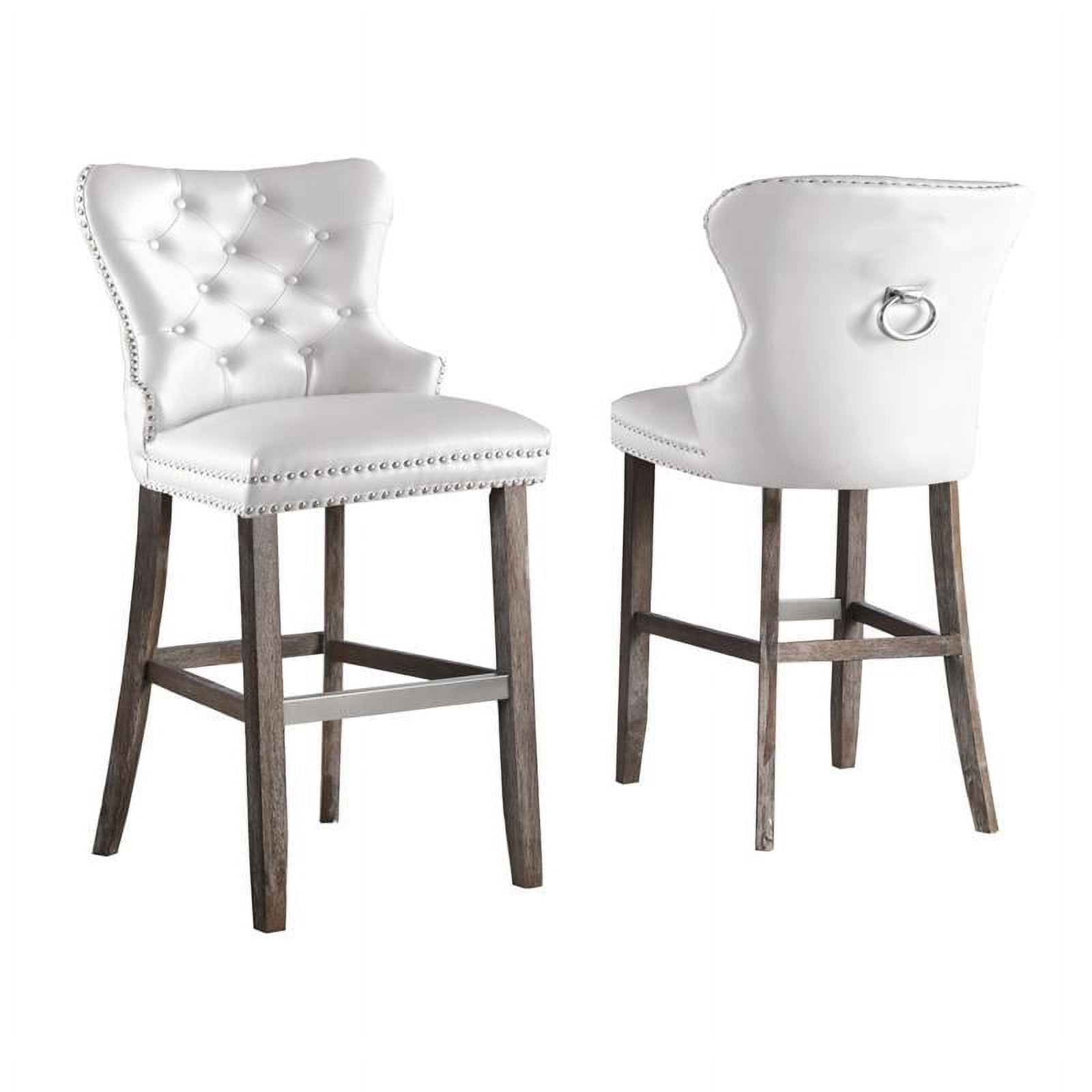 Rustic White Faux Leather Bar Stools with Chrome Handle and Footrest