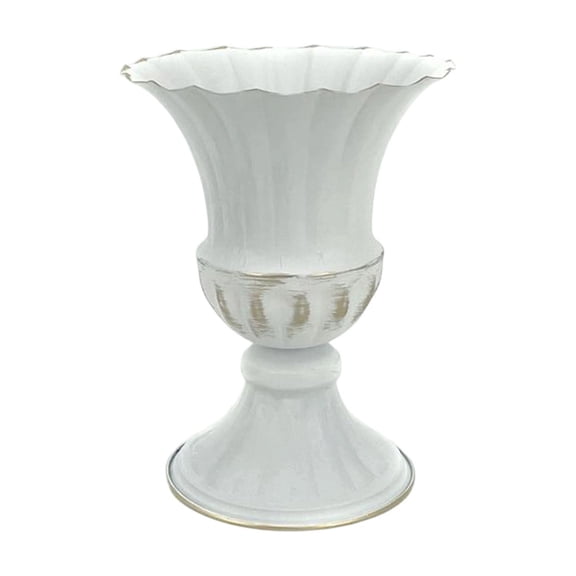 CCMAOLU Rustic White Metal Flower Pot,Wrought Iron Urn Planter for Indoor and Outdoor,Elegant Floral Holder for Garden and Wedding,Perfect for Cemetery Memorial and Farmhouse Decor