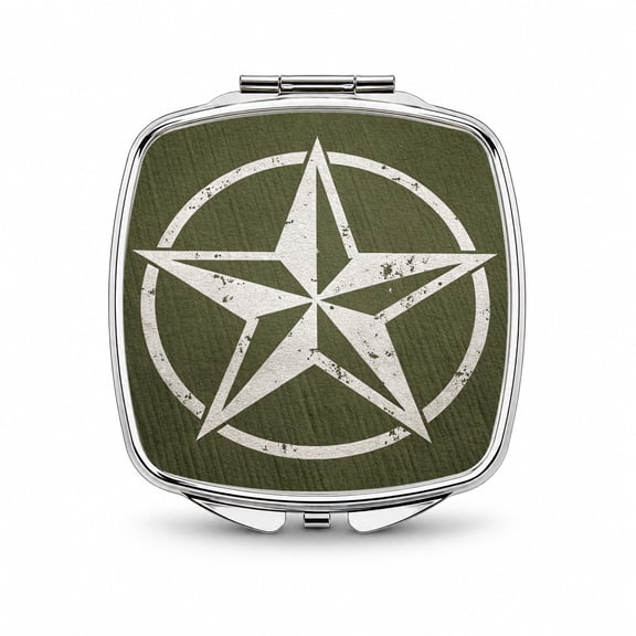 Rustic White Military Army Compass Star Travel Makeup Handbag Purse Small Pocket Compact Mirror