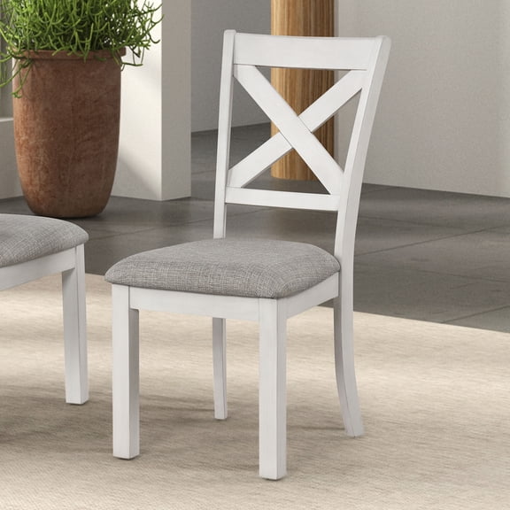 Rustic White Oak Dining Chairs Set of 2 - Modern Farmhouse Cross Back Side Chairs with Cushion Seat, 18"W x 23"D, Perfect for Dining Room & Kitchen