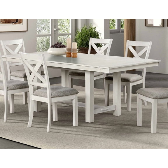 Rustic White Oak Dining Table w Leaves Block Trestle Base 1pc Table Dining Room Furniture