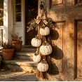 thumbnail image 1 of Rustic White Pumpkin Hanging Swag,5-Pumpkin Fall Wall & Door Decor, Distressed Wooden Pumpkins with Plaid Bow and Optional Warm LED Lights for Farmhouse Fall Door Decor (Classic), 1 of 7