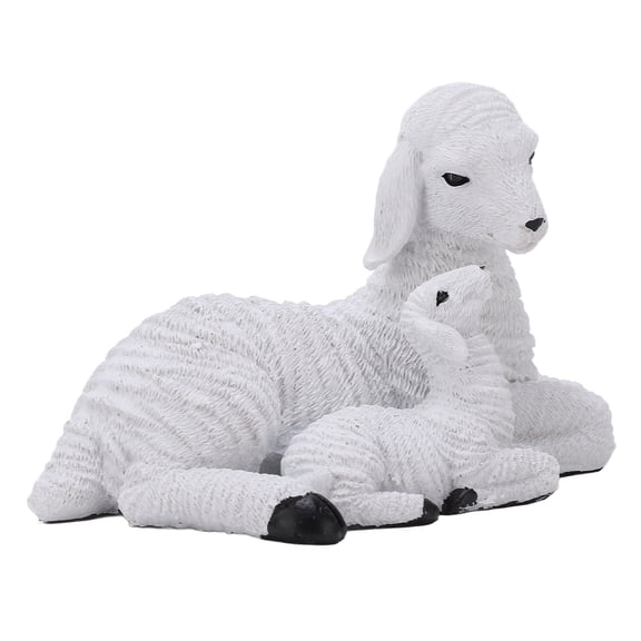Rustic White Resin Sheep Figurine Kneeling Lamb Statue with Distressed Look Charming Farmhouse Themed Animal Ornament for Bookshelf Tabletop Home Decor Holiday Gift 5 inches / 12.8 cm