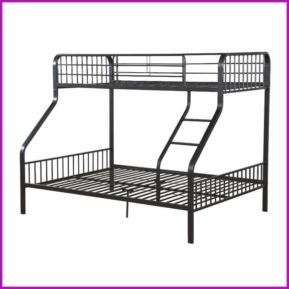Rustic White Twin XL/Queen Metal Bunk Bed with Built-in Ladder  Space-Saving for Guest Rooms