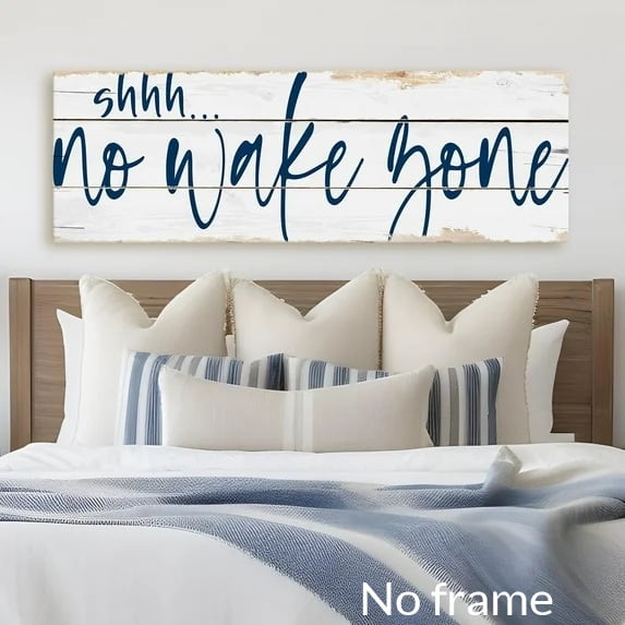 Rustic White Wood Texture Wall Art Print shhh... No Wake Zone Sign Poster Canvas Painting For Dining Room Kitchen Farmhouse Decor Housewarming Gift Unframed