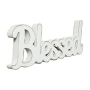 Rustic White Wooden Blessed Sign for Tabletop 15", Wall Hanging Farmhouse Blessed Signs for Home Decor, Handmade Thanksgiving Signs Decor, Christmas Signs for Living Room Bedroom Shelf Fireplace