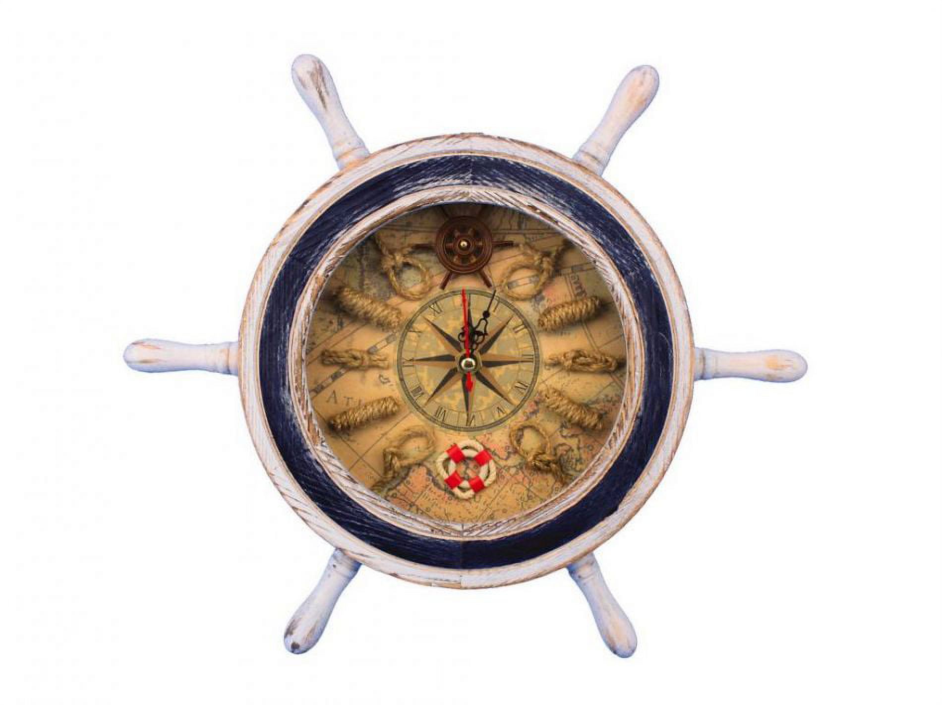 Rustic White and Blue Ship Wheel Clock 12" Nautical Themed Clocks Nautical Wall Art