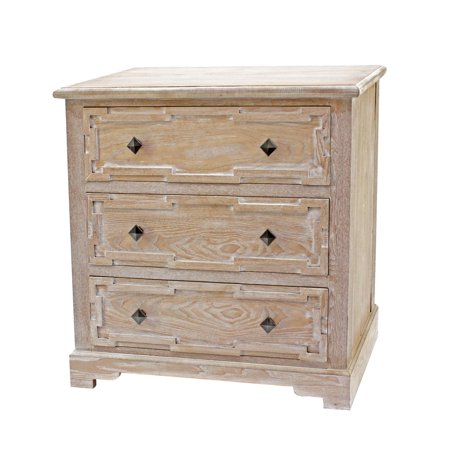 Rustic White-washed Wooden Cabinet with 3 Drawers