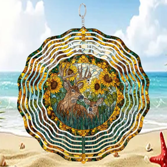 Rustic Wild Deer Sunflower 3D Wind Spinner Sublimation Stainless Steel Decor