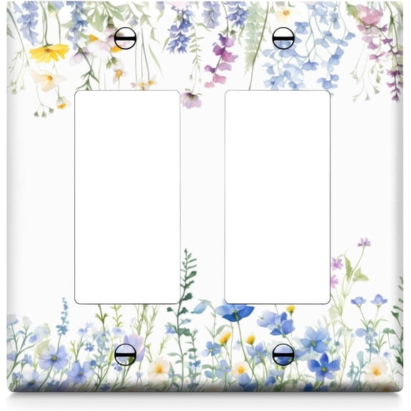 Rustic Wild Floral Vintage Watercolor Flower Light Switch Cover Decorative Double Rocker Wall Plate Electrical Switchplate Home Decor 2-Gang Electrical Outlet Covers for Bathroom Bedroom Decor