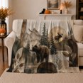 thumbnail image 1 of Rustic Wilderness Bear Moose Collage, Peaceful Mountain Lake Scene, Warm Flannel Blanket for Cabin and Lodge with Detailed Artwork, Outdoor Lovers Camping Gift, Rustic Home Decor, 1 of 9