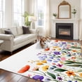 thumbnail image 1 of Rustic Wildflower Area Rugs 5x7 ft Floral Watercolor Spring Flower Leaves Washable Rug Non Slip Indoor Carpet Absorbent Floor Mat for Living Room Bedroom Dining Room, 1 of 9