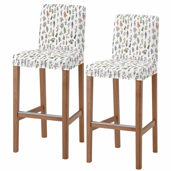 Rustic Wildflower Bar Stool Covers - Stretch Dining Chair Covers Set of 2, Summer Floral Botanical Bar Chair Cover Removable Counter Stool Pub Chairs Slipcovers Protectors for Kitchen/Cafe