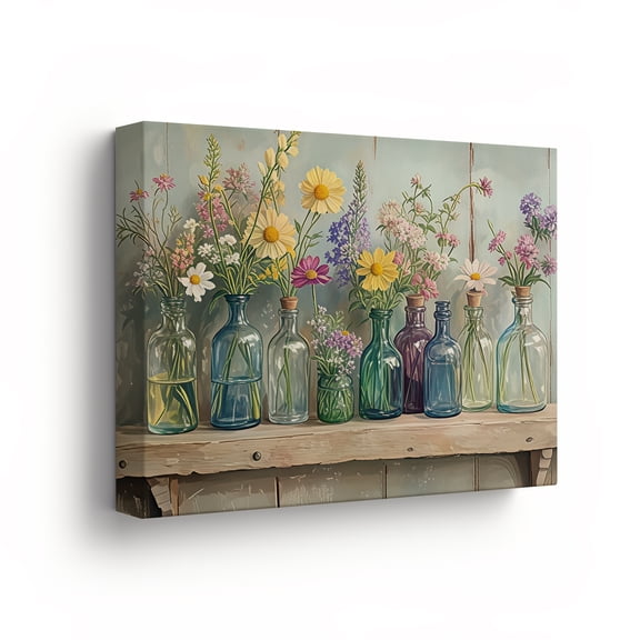 Rustic Wildflower Canvas Wall Art – Framed 2D Print, 12x8 to 36x24 Inch, Ready to Hang