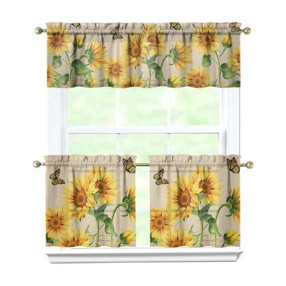 Rustic Wildflower Curtains 24 Inch - 3 Panel Farmhouse Bohemian Set with Vintage Floral Design, Rod Pocket