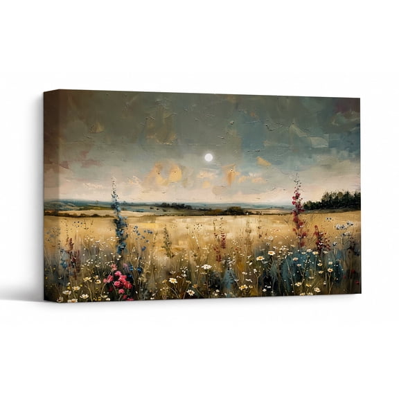 Rustic Wildflower Field Canvas Wall Art, Autumn Meadow Wall Decor, Textured Fall Theme Print Painting Pictures, Home Artwork Decor for Dining Room Living Room 30"*20"