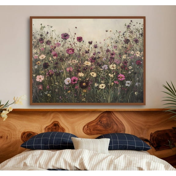 Rustic Wildflower Field , Cottage Core Art Printable Dark Floral Botanical Print, Dark Wildflower Wall Decor, Moody Landscape Print, Size 16x24 UNFFRAMED F03.1.5l1711