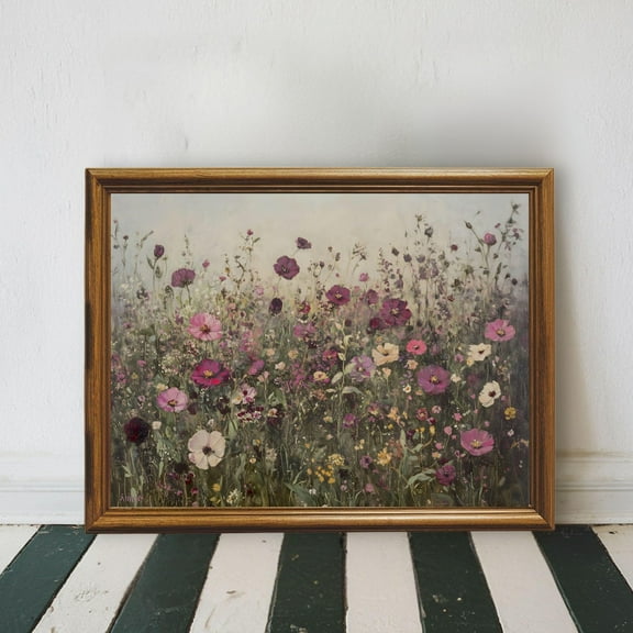 Rustic Wildflower Field Wall Art Poster Cottagecore Botanical Decor With Moody Dark Floral Design Home Decor, 8x12 UNFRAMED