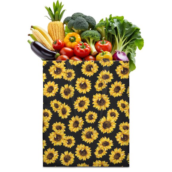 Rustic Wildflower Sunflower Pattern Reusable Grocery Bag - Foldable & Machine Washable Tote