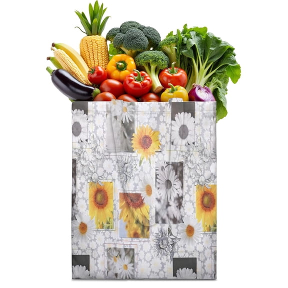 Rustic Wildflower Sunflower Pattern Tote Bag - Washable & Durable Reusable Grocery Bag
