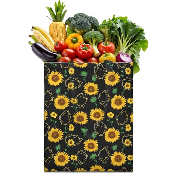 Rustic Wildflower Sunflower Pattern Tote Bag - Washable & Durable Reusable Grocery Bag