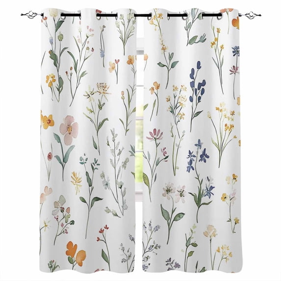 Rustic Wildflowers Blackout Curtains for Bedroom/Living Room, Thermal Insulated Kitchen Curtains, Spring Pastoral Botanical Floral Grommet Darkening Window Treatment Drapes 52"x84"x2