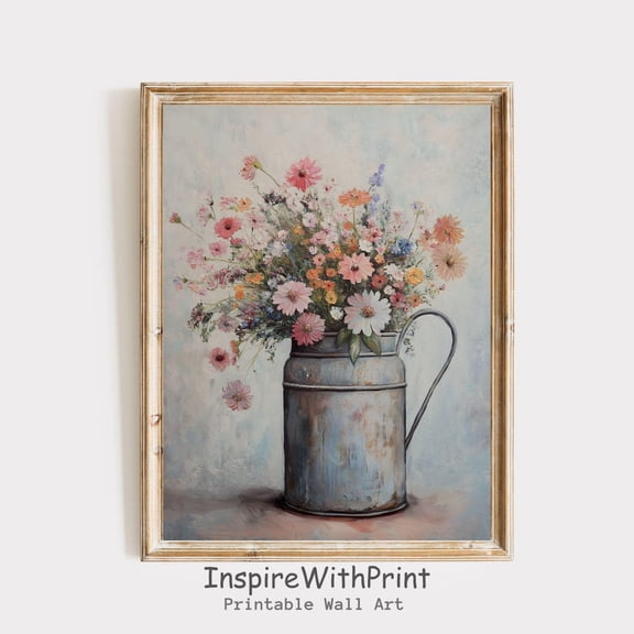 Rustic Wildflowers Can Wall Art Printable, Cottage Core Art Print, Vintage Country Style Wall Art, Farmhouse Bathroom Kitchen Decor, Size 16x24 UNFFRAMED F03.1.5l1359