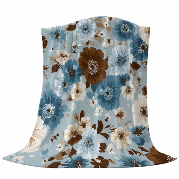 Rustic Wildflowers Fleece Throw Blanket Country Vintage Pastoral Blue White Brown Floral Ultra Soft Fuzzy Cozy Flannel Throw Blanket for Couch Sofa Bed Car Travel, Ideal Gifts 40x50 Inches