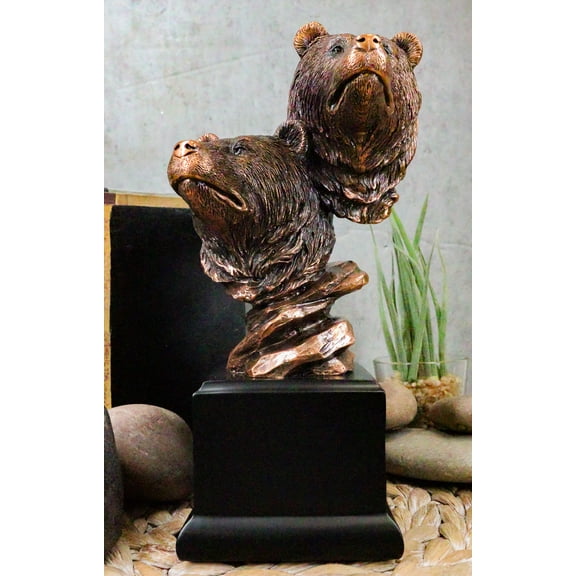 Rustic Wildlife Black Bears Couple Family Electroplated Figurine With Base Stand