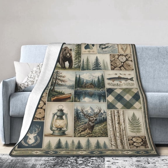 Rustic Wildlife Cabin Blanket Gift Throw Blanket Gift for Nature Lovers Mountain Lodge Home Decor 50x40