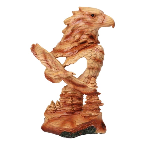 Rustic Wildlife Faux Wood Eagle Bust Head Sculpture with Soaring Eagle Cutout