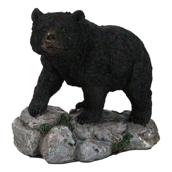 Rustic Wildlife Forest Black Bear Walking On River Rock Steppes Figurine