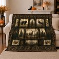 thumbnail image 1 of Rustic Wildlife Patchwork Scene, Calm Cabin Nature Illustration Style for Cabin Lovers, Bear Moose Mountain Theme and Housewarming Gift, Cozy Flannel Blanket for Living Room Cabin, Home Decor, 1 of 9