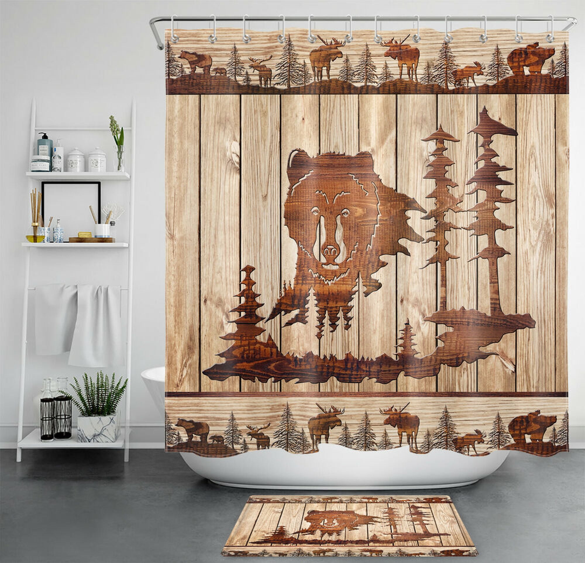 Rustic Wildlife Shower Curtain & Bath Set for Cabin Decor Hunting
