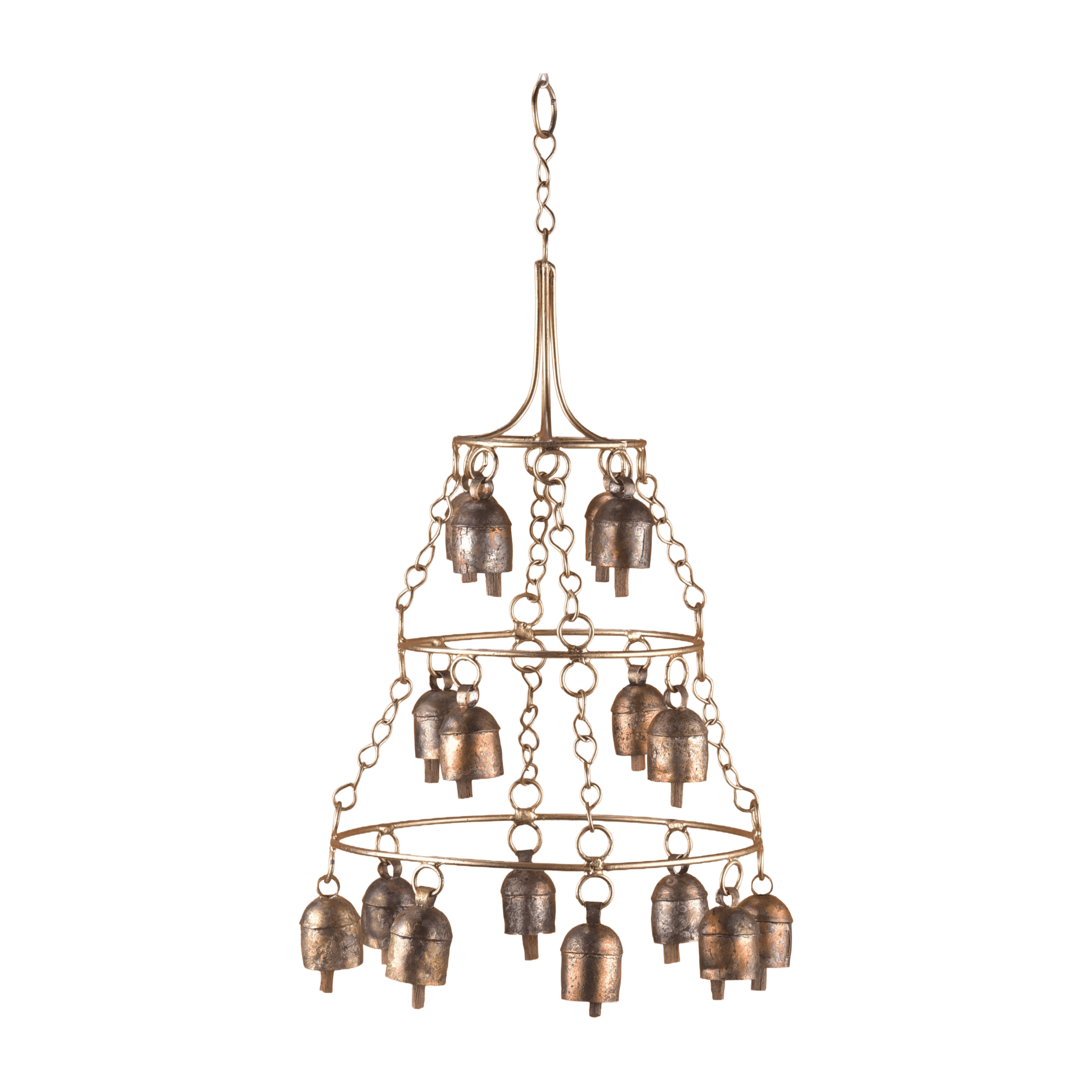 Rustic Wind Chimes for Outside – Handcrafted Tiered Bell Chime with Deep Tone – 16” Copper Coated Bronze Finish Metal Wind Chime for Garden Decor, Porch, Yard, Patio – Farmhouse Outdoor Decoration