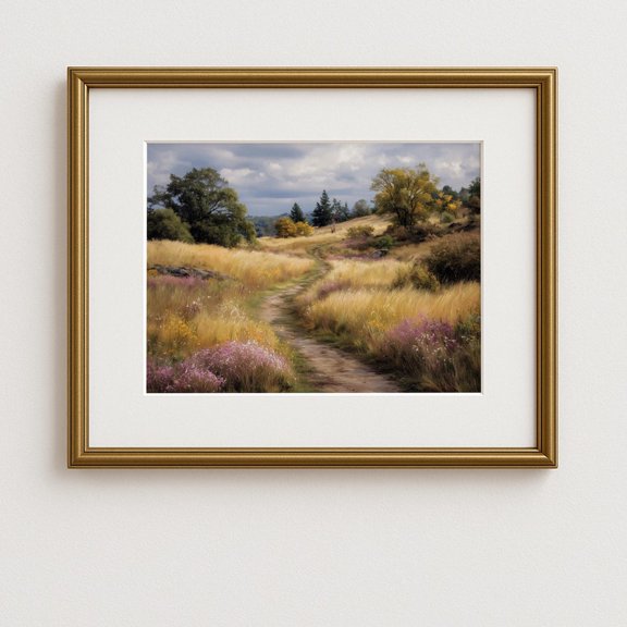 Rustic Winding Path Through Golden Meadows Cottagecore Landscape Print Poster, Earthy Summer Decor, Print Poster Vintage Style Wall Art 71, Size 8x12 UNFFRAMED F03.1.7l77