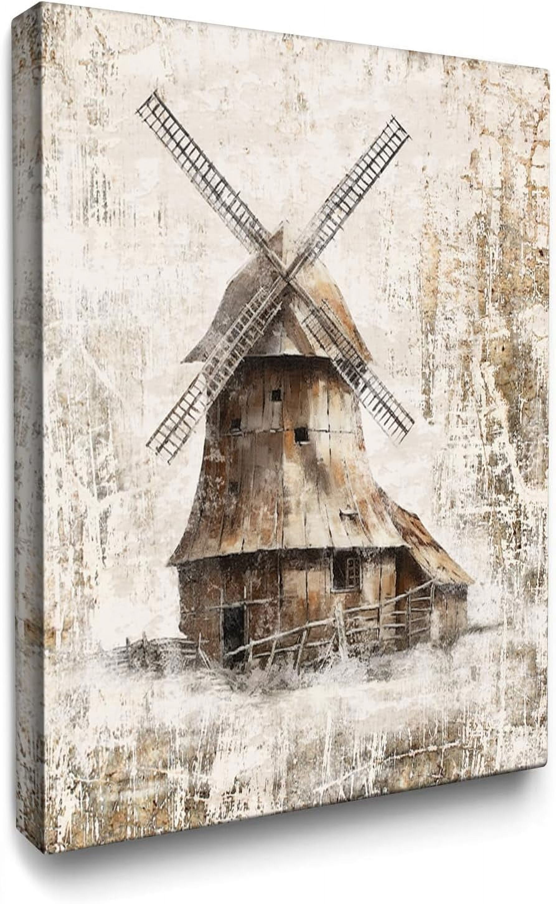 Rustic Windmill Barn Wall Art Canvas Farmhouse Windmill Barn Abstract ...