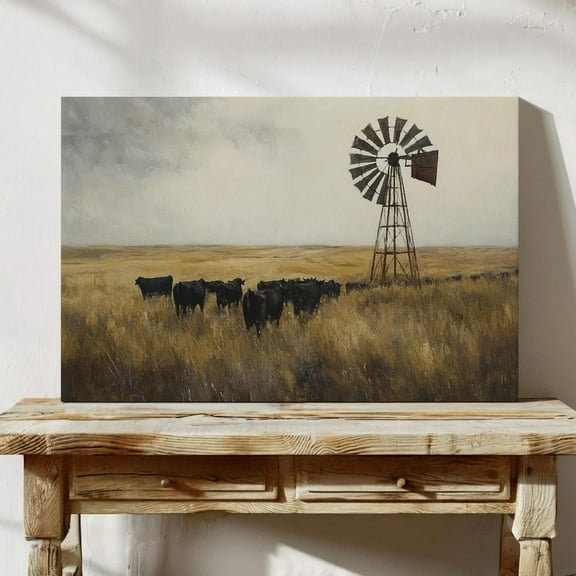 Rustic Windmill Cattle Print, Western Farmhouse Wall Art, Country Ranch Landscape, Vintage Prairie Scene, Rural Homestead Decor Wall Art, Modern Wall Decor, 8x12 UNFRAMED