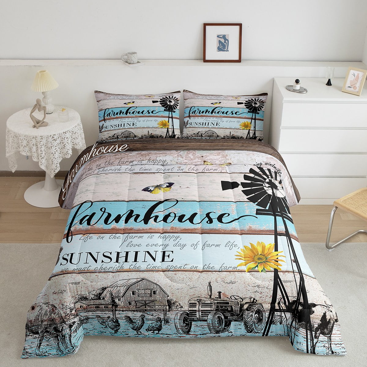 Rustic Windmill Farmhouse Bedding Set Tractor Cabin Comforter Set Full