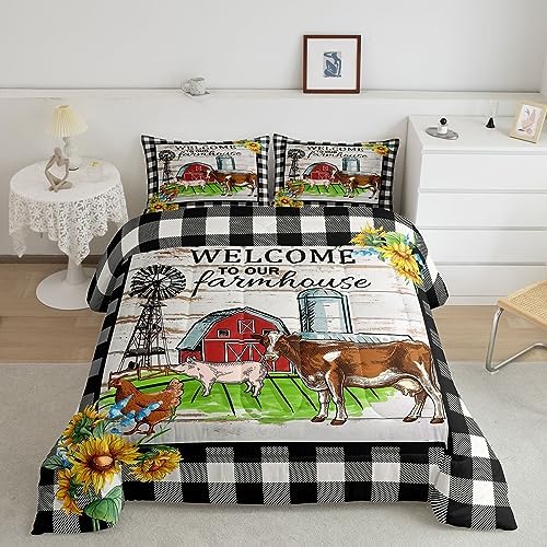 Rustic Windmill Farmhouse Comforter Set Full Size Milk Cow Farm Animal