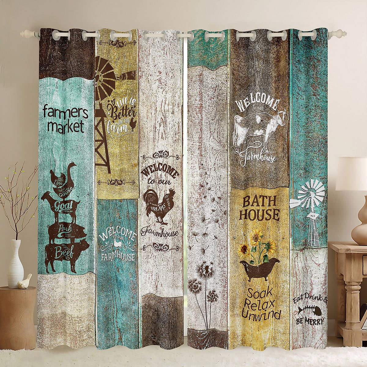 Rustic Windmill Farmhouse Curtains & Drapes For Bedroom,Vintage Country ...