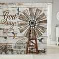 thumbnail image 1 of Rustic Windmill Farmhouse Fabric Shower Curtain,Hummingbird Farm Cow Shower Curtain Rooster 72" W X 84" Cabin Country Lodge Windmill Decor Vintage Barn Door Wooden Plank Waterproof Bathroom Curtains, 1 of 4